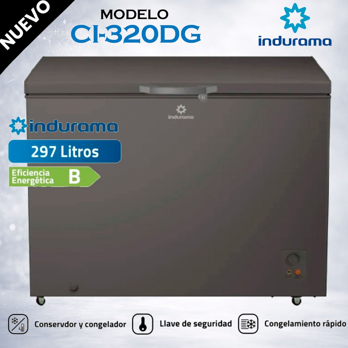 INDURAMA - Congeladora Horizontal 297 litros Defrost Gris Indurama CI-320DG