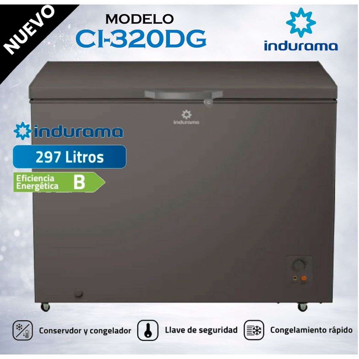 INDURAMA - Congeladora Horizontal 297 litros Defrost Gris Indurama CI-320DG