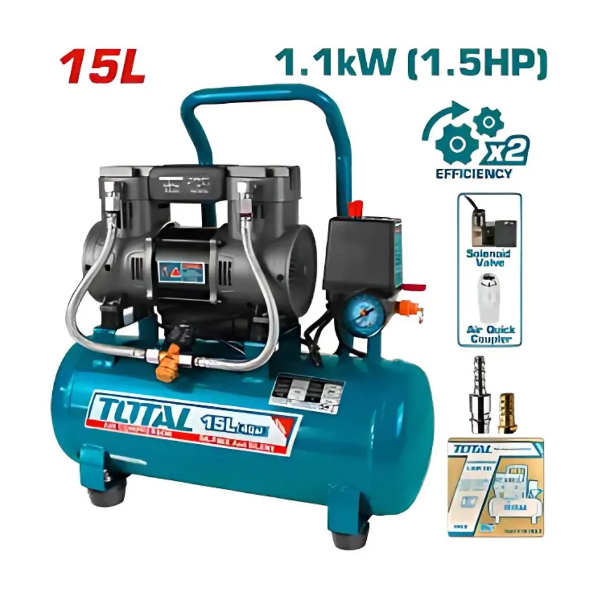TOTAL TOOLS - Compresora Oil Free Silenciosa 15L 1 5HP TOTAL