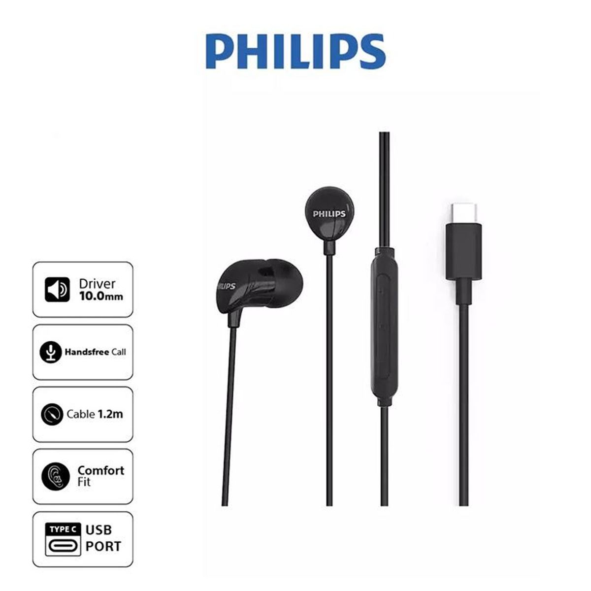 PHILIPS - Audífono In-Ear con micrófono Philips TAE2146 con conexión USB Tipo C
