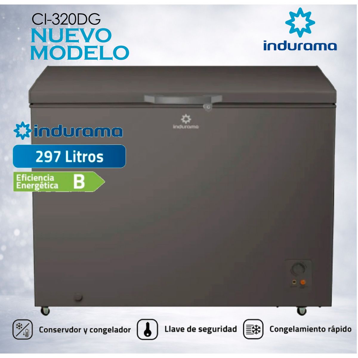 INDURAMA - Congeladora Horizontal 297 litros Defrost Gris Indurama CI-320DG