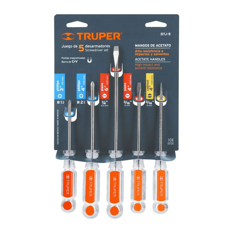 TRUPER - Juego de 5 desarmadores mangos de acetato Truper 14137