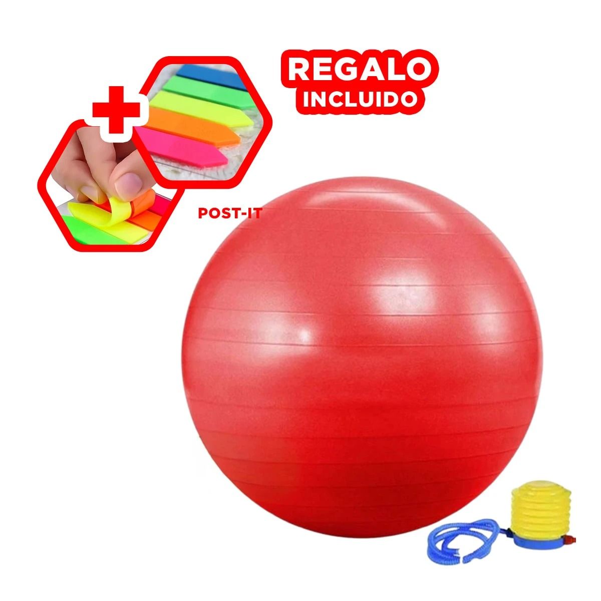 GENERICO - Balon Util de Yoga 75cm en Color Rojo Y+Post-it Adhesivos