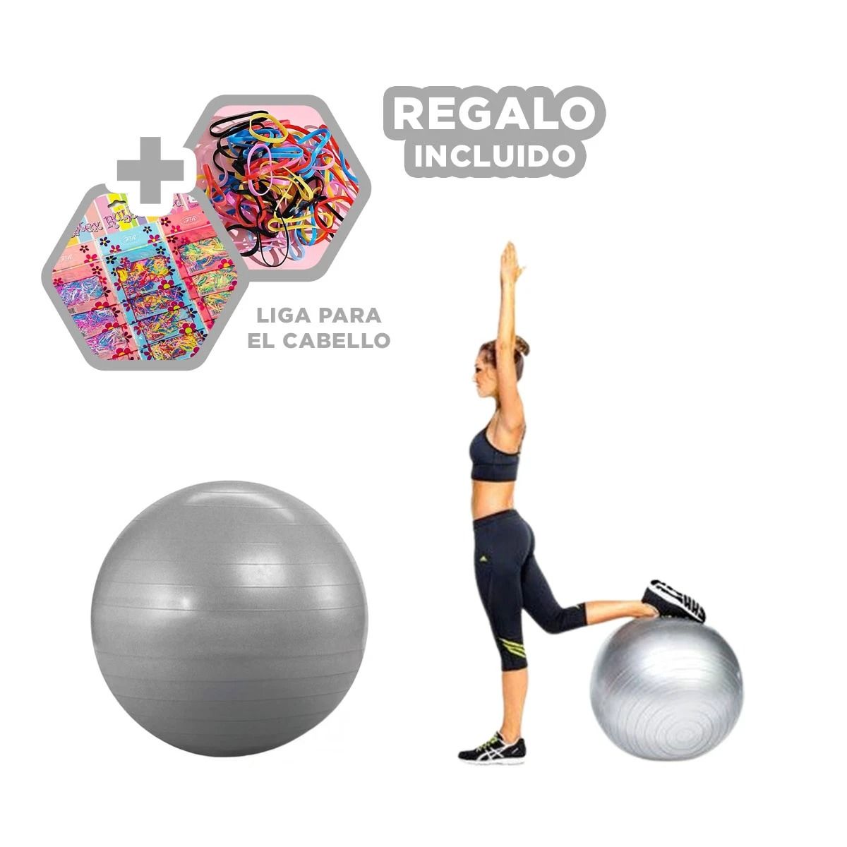 GENERICO - Balon de Yoga Facil de Usar 75cm Plomo Y+Ligas de Regalo