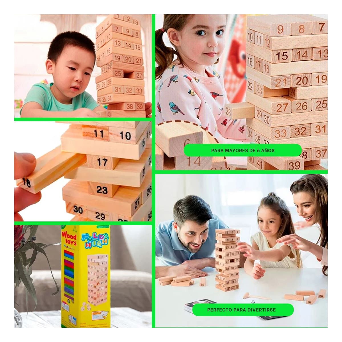 GENERICO - Pack6 Bloques para Torre Caja Amarilla Y+Regalo Stickers