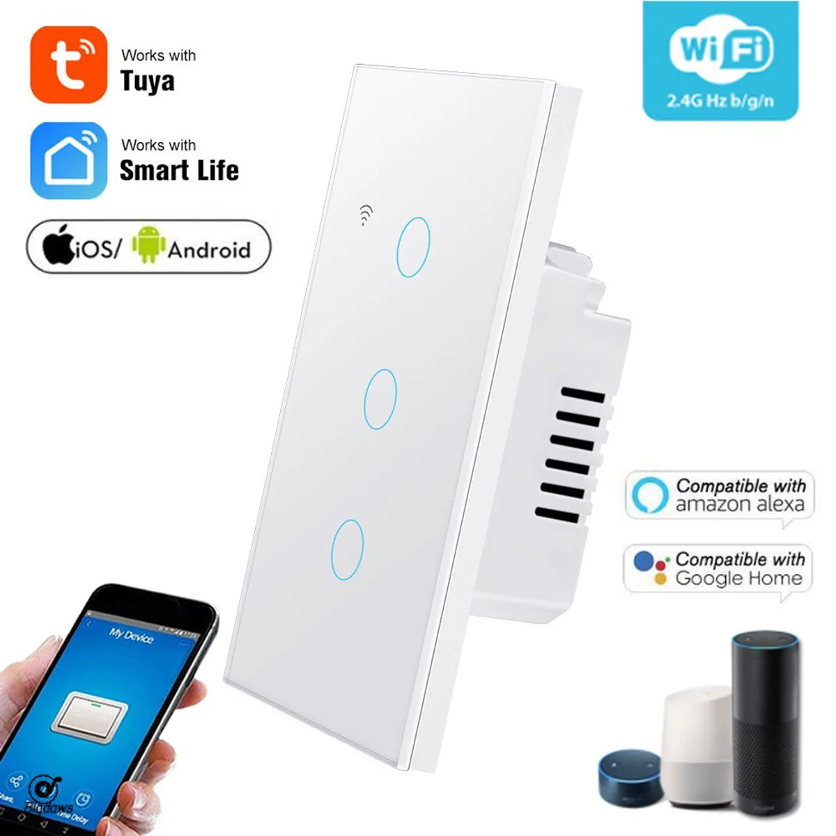 OEM - Interruptor de Pared Inteligente con Panel de Vidrio Templado de 2 Bandas WiFi