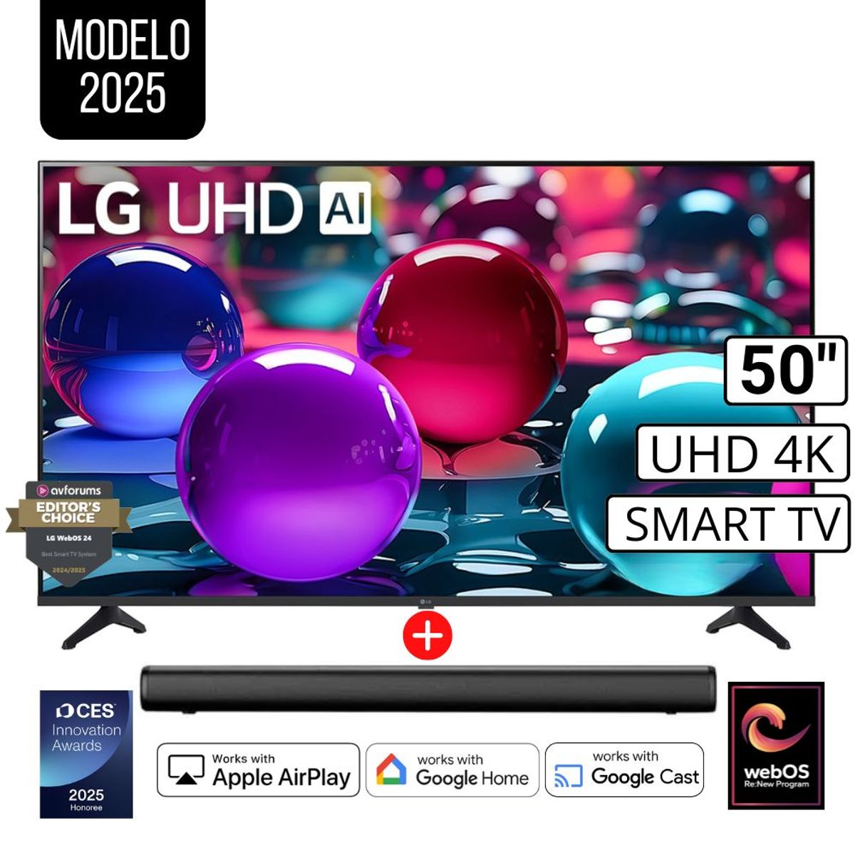 LG - Televisor Lg 50 Pulg Ultra HD 4K AI ThinQ 50UA7300PSB Modelo 2025 + Sounbar Nex
