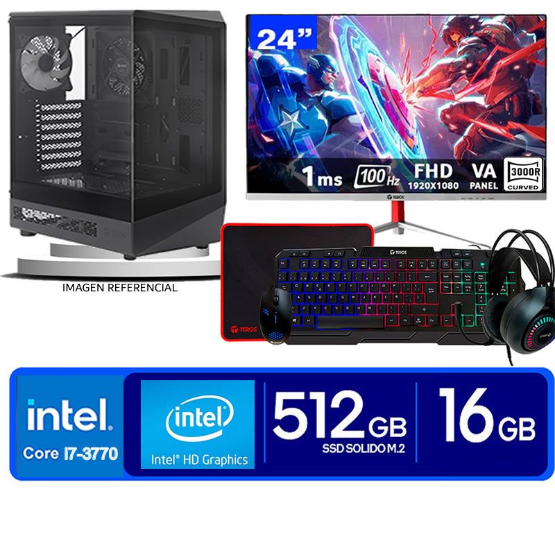 Computadora Pc Intel Core i7 3770  Monitor 24 fhd' RAM 16 GB SSD 500 GB