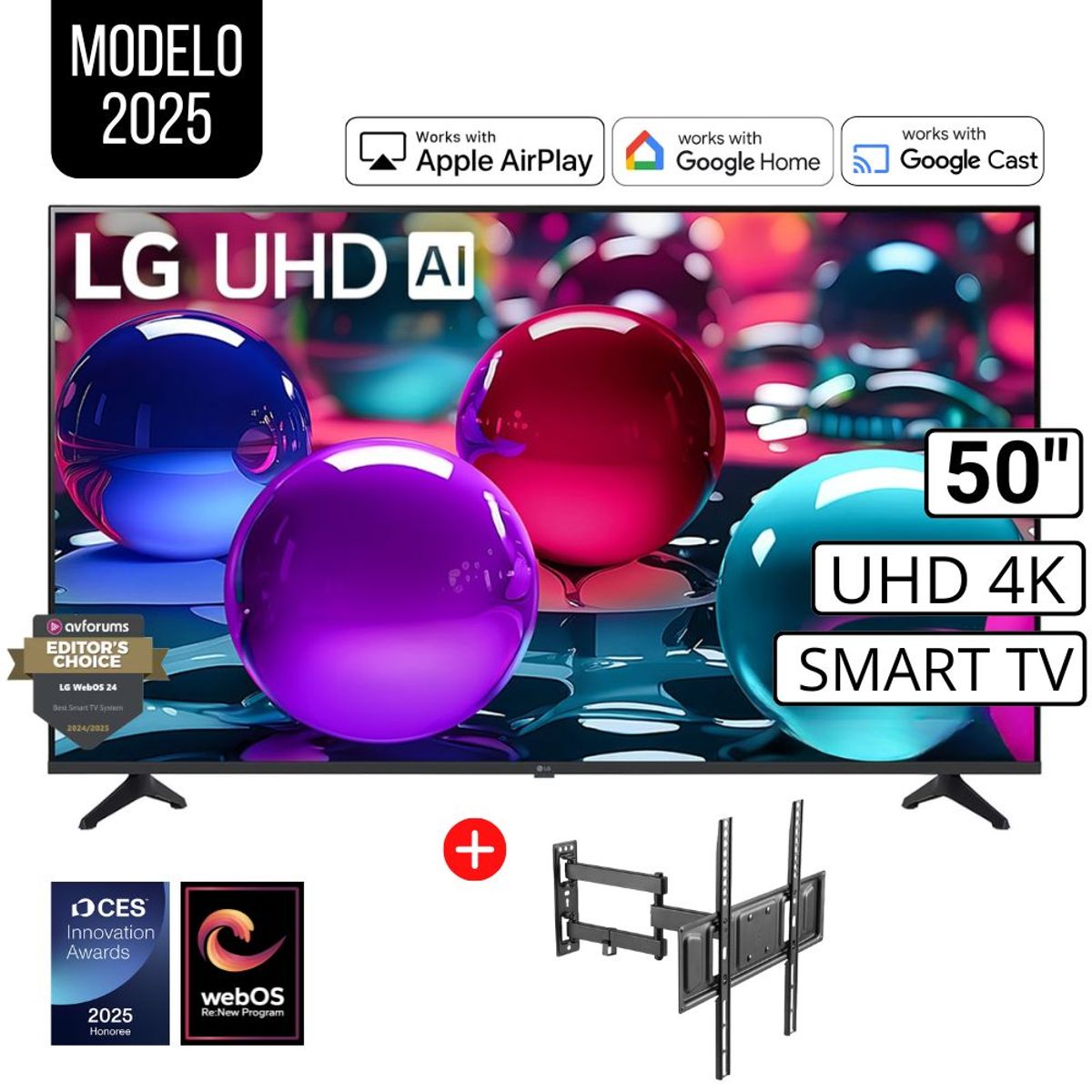 LG - Televisor Lg 50 Pulg Ultra HD 4K AI ThinQ 50UA7300PSB Modelo 2025 + Rack