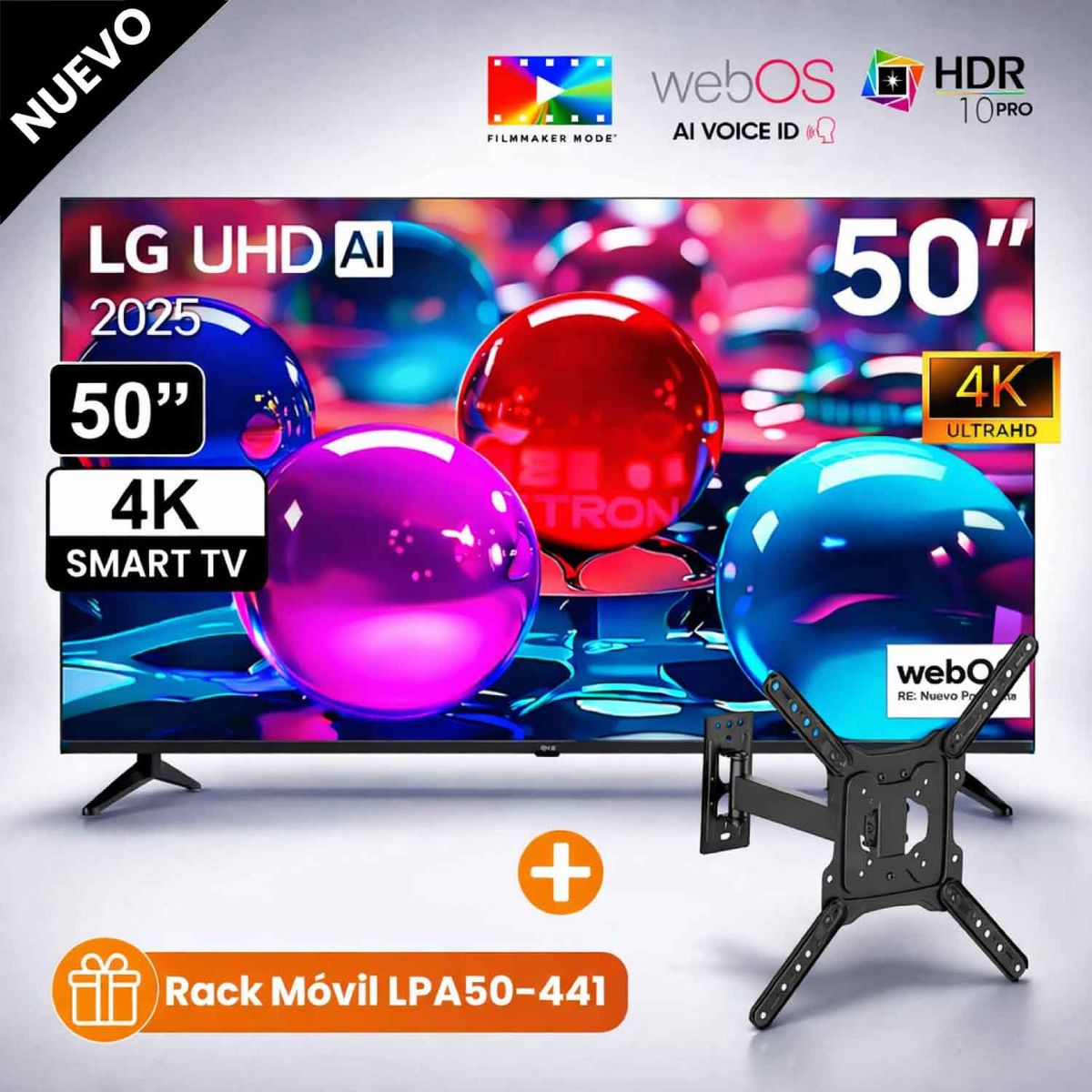 LG - Televisor Lg 50 Pulg Ultra HD 4K AI ThinQ 50UA7300PSB Modelo 2025 + Rack Móvil
