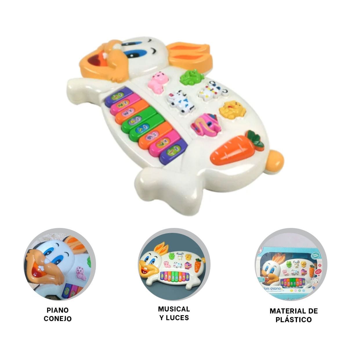 GENERICO - Pack2 Teclado con Sonidos en Conejo Blanco Y+Ligas de Regalo
