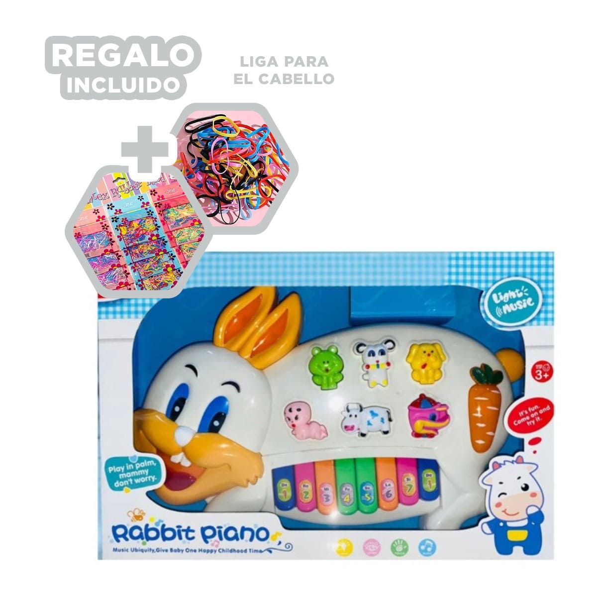 GENERICO - Pack12 Teclado de Juguete de Conejo Blanco Y+Ligas de Regalo