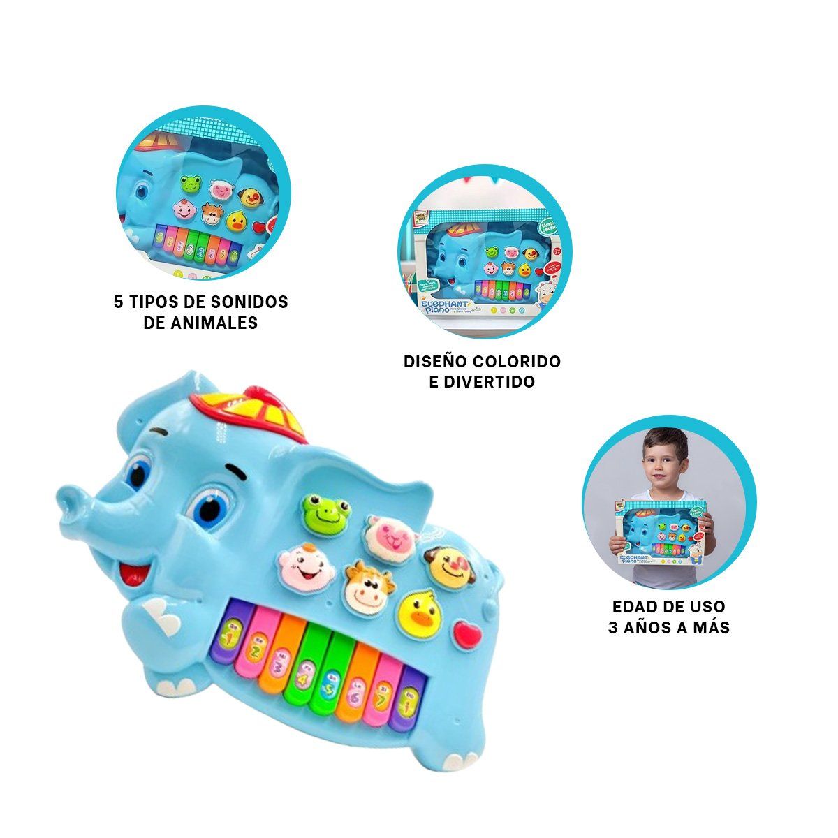 GENERICO - Pack2 Piano Modelo de Elefante con Gorro en Color Celeste