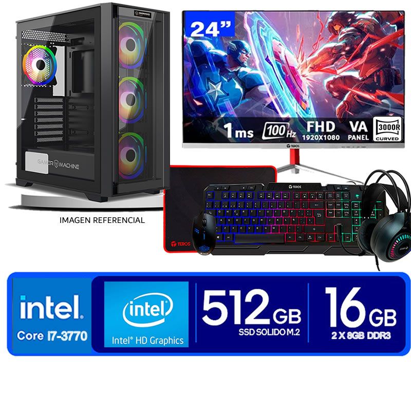 Computadora Pc Intel Core i7 3770  Monitor 24 fhd' RAM 16 GB SSD 500 GB