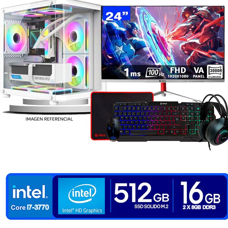 Computadora Pc Intel Core i7 3770  Monitor 24 fhd' RAM 16 GB SSD 500 GB WIFI