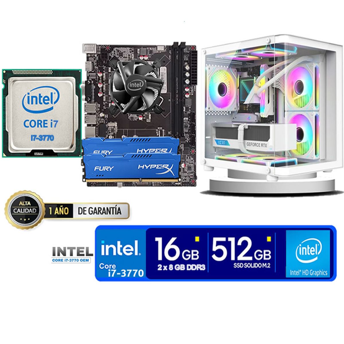 INTEL - Computadora Pc Intel Core i7 3770  Monitor 24 fhd' RAM 16 GB SSD 500 GB