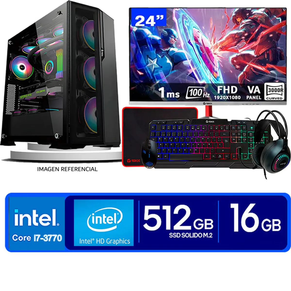 INTEL - Computadora Pc Intel Core i7 3770  Monitor 24 fhd' RAM 16 GB SSD 500 GB