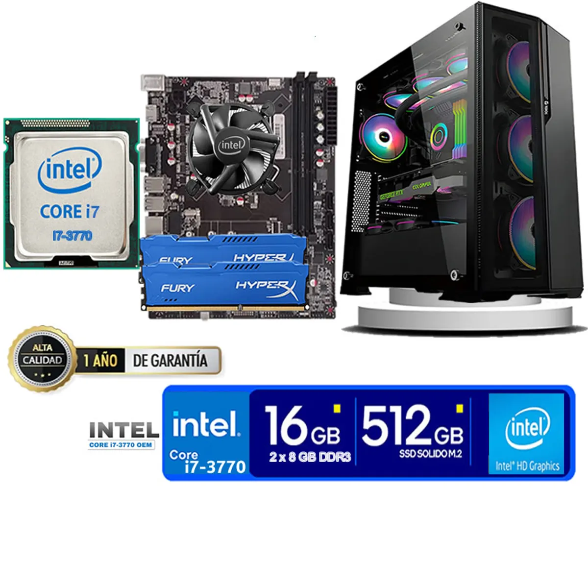 INTEL - Computadora Pc Intel Core i7 3770  Monitor 24 fhd' RAM 16 GB SSD 500 GB