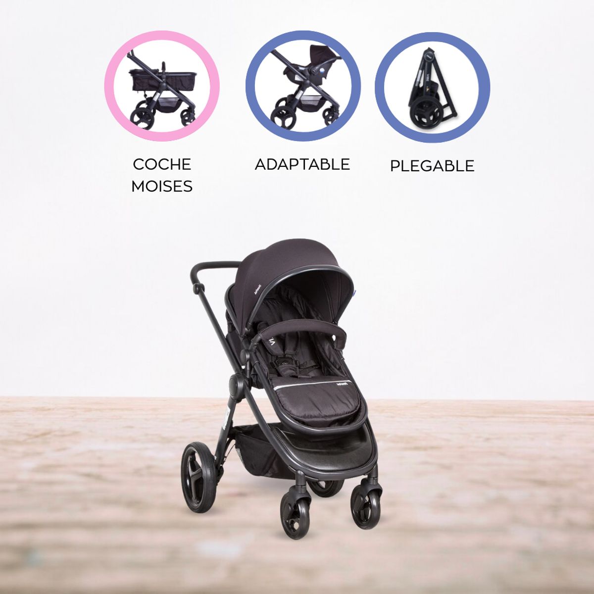 INFANTI - Coche Para Bebé Travel System «VIBE» BLACK