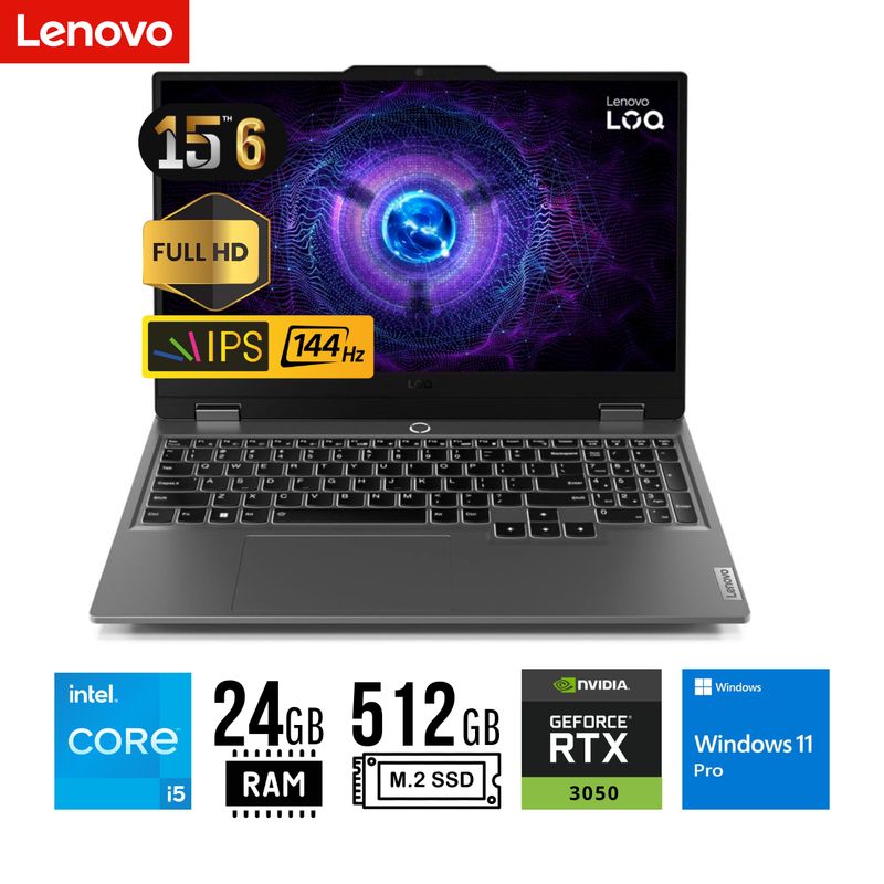 LENOVO - LAPTOLAPTOP LENOVO LOQ 15IAX9 INTEL CORE i5-12450HX 24GB SSD 512GB RTX 3050 6GB 15.6" FHD WIN 11