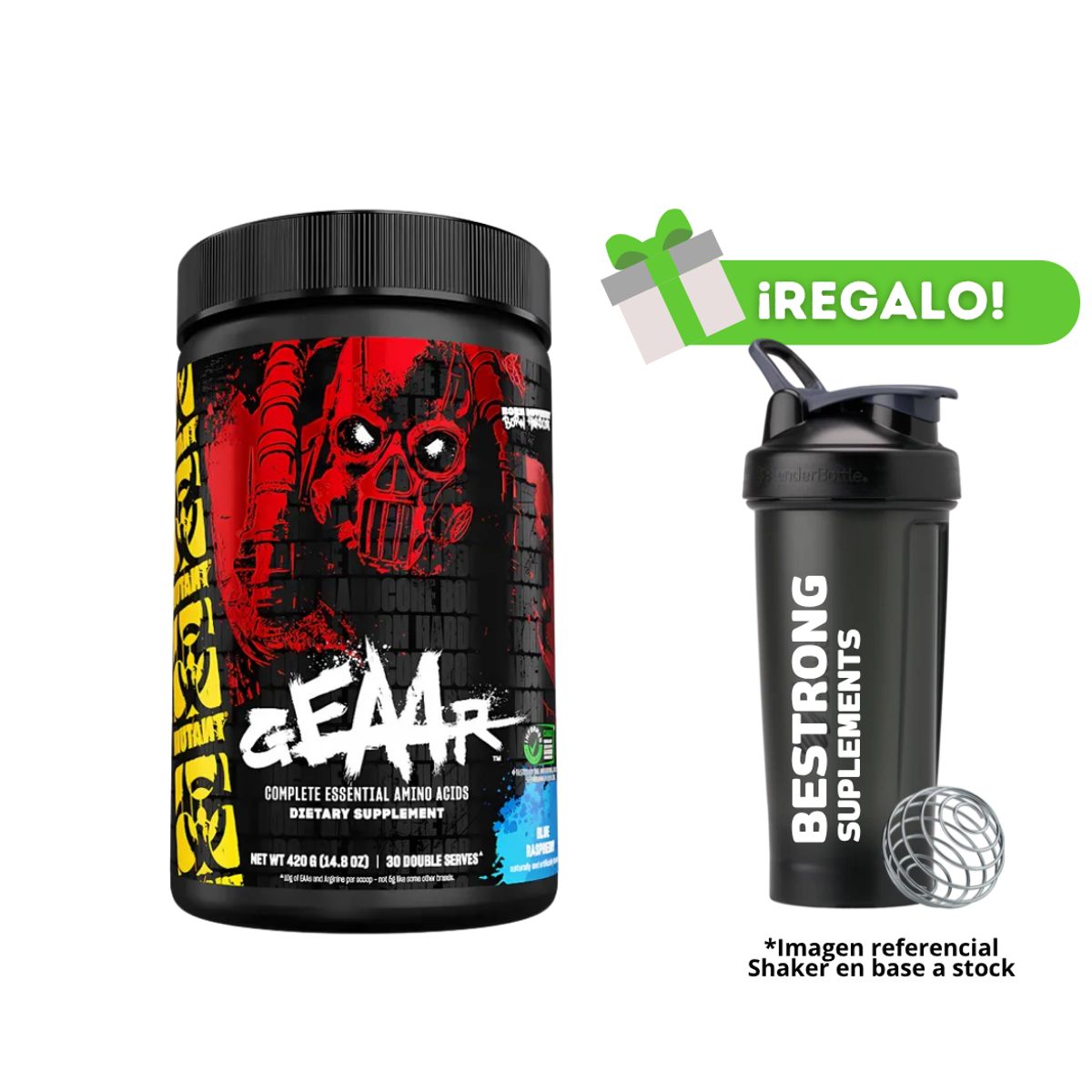 MUTANT - AMINOACIDO GEAAR 30 SERVICIOS BLUE RASPBERRY + SHAKER