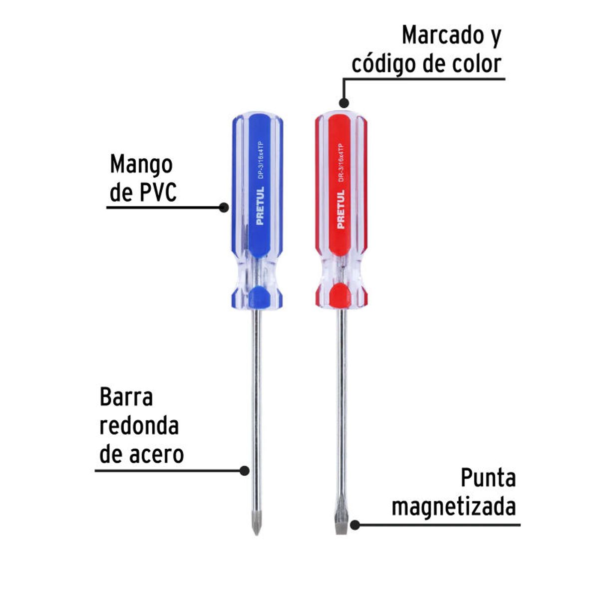 PRETUL - Dúo de desarmadores 316 x 4 mango de PVC Pretul - 20211
