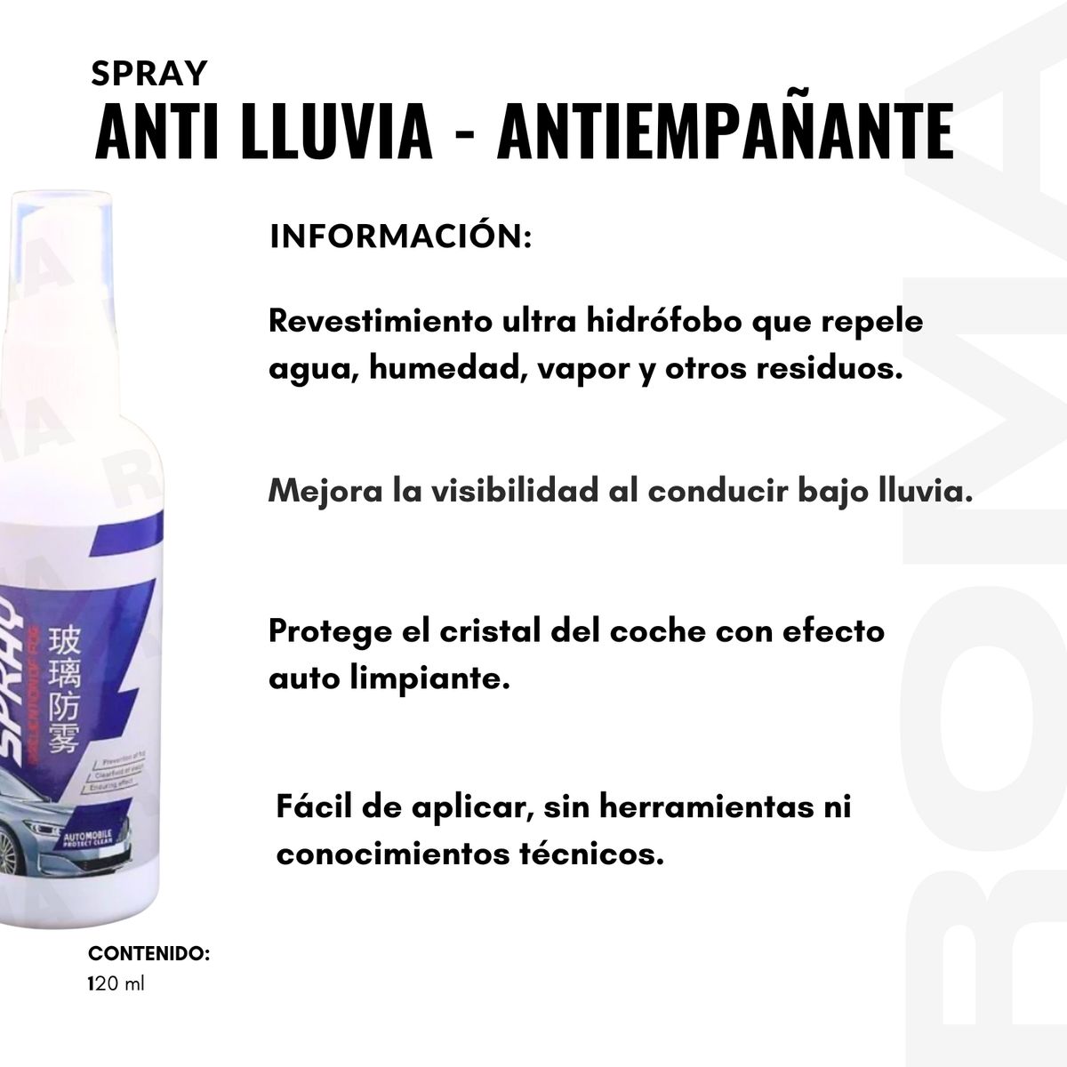 GENERICO - SPRAY IMPERMEABLE ANTI LLUVIA PARA VIDRIOS