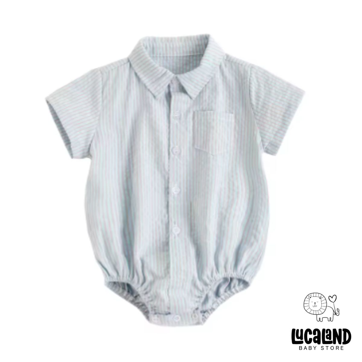 LUCALAND - Body camisa manga corta de algodón líneas celeste