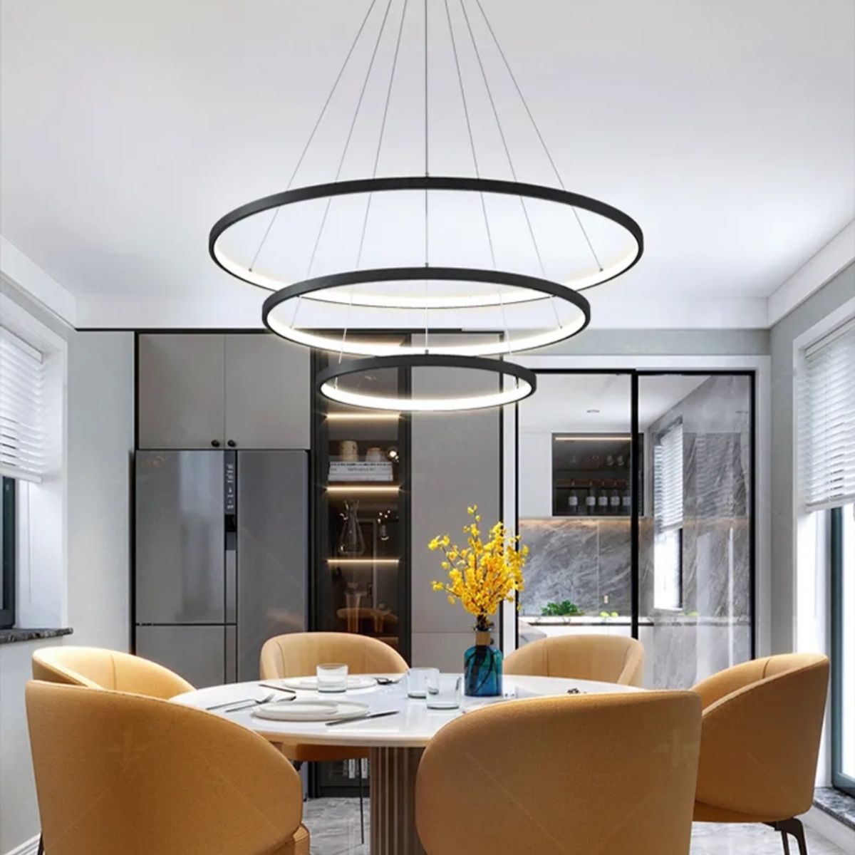 GENERICO - Lámpara 3 luces moderna con anillos irregular  LED  negro