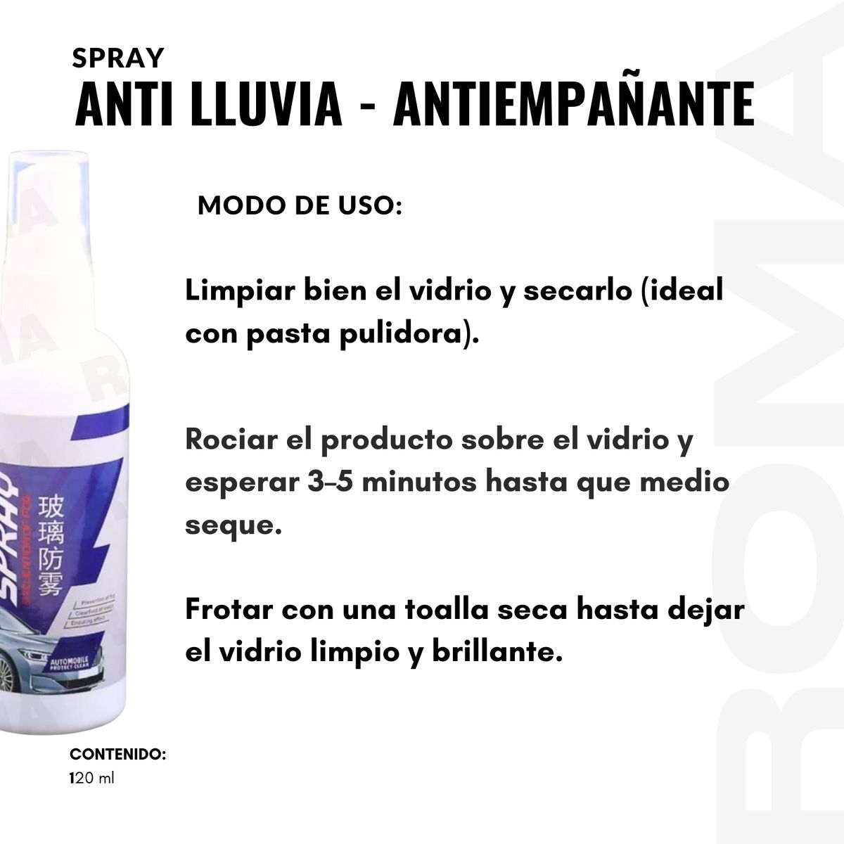 GENERICO - SPRAY IMPERMEABLE ANTI LLUVIA PARA VIDRIOS