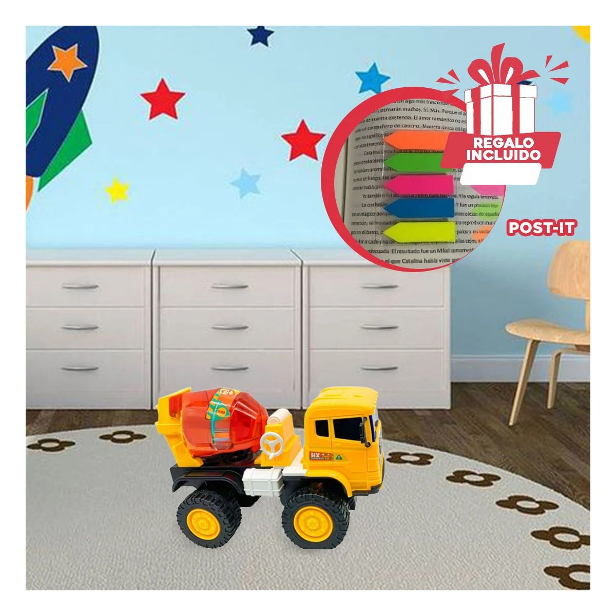 RYBIU IMPORT - Pack12 Camion Mezcladora para Niños Y+Banderitas Adhesivas