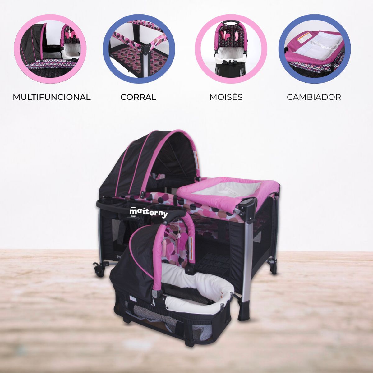 EVEZO - Cuna Corral para Bebés «ZYBELA» Pink