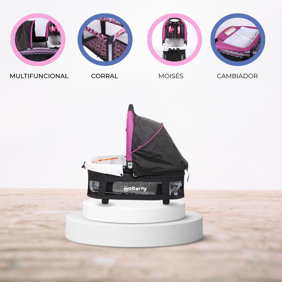 EVEZO - Cuna Corral para Bebés «ZYBELA» Pink