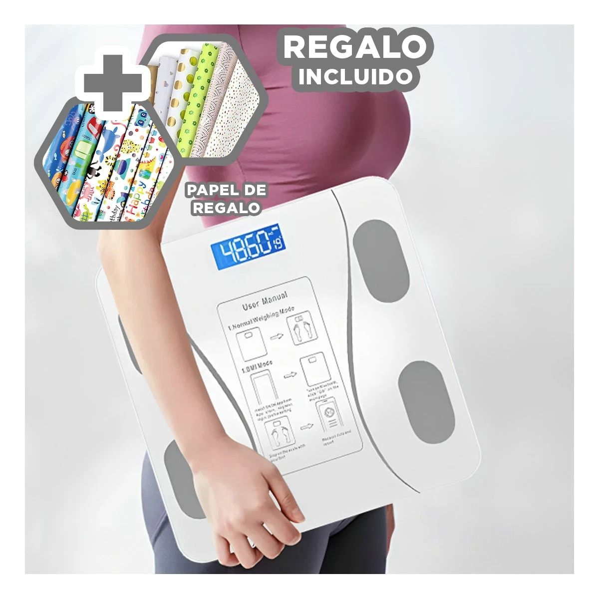 GENERICO - Balanza Moderna para el Hogar Negro Y+Papel de Regalo