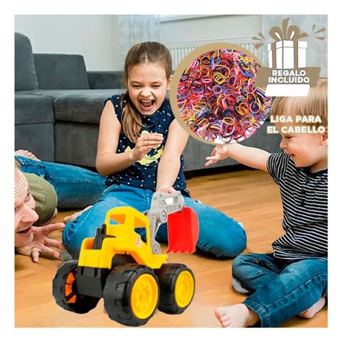 RYBIU IMPORT - Excavadora con Ruedas de Juguete Amarillo Y+Ligas de Regalo