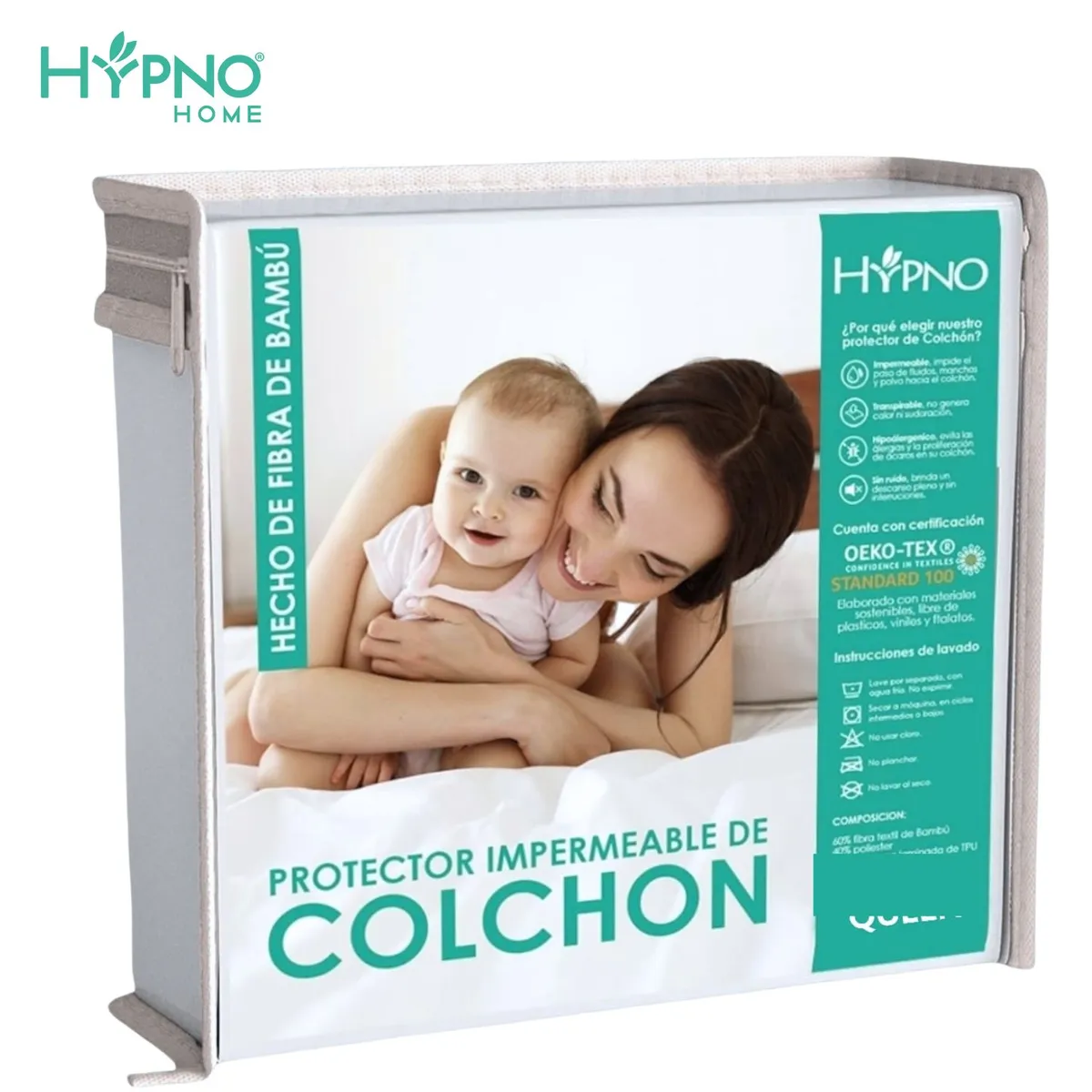 HYPNO HOME - Protector De Colchón Impermeable Hypno Amoldable De Bambú - Bl