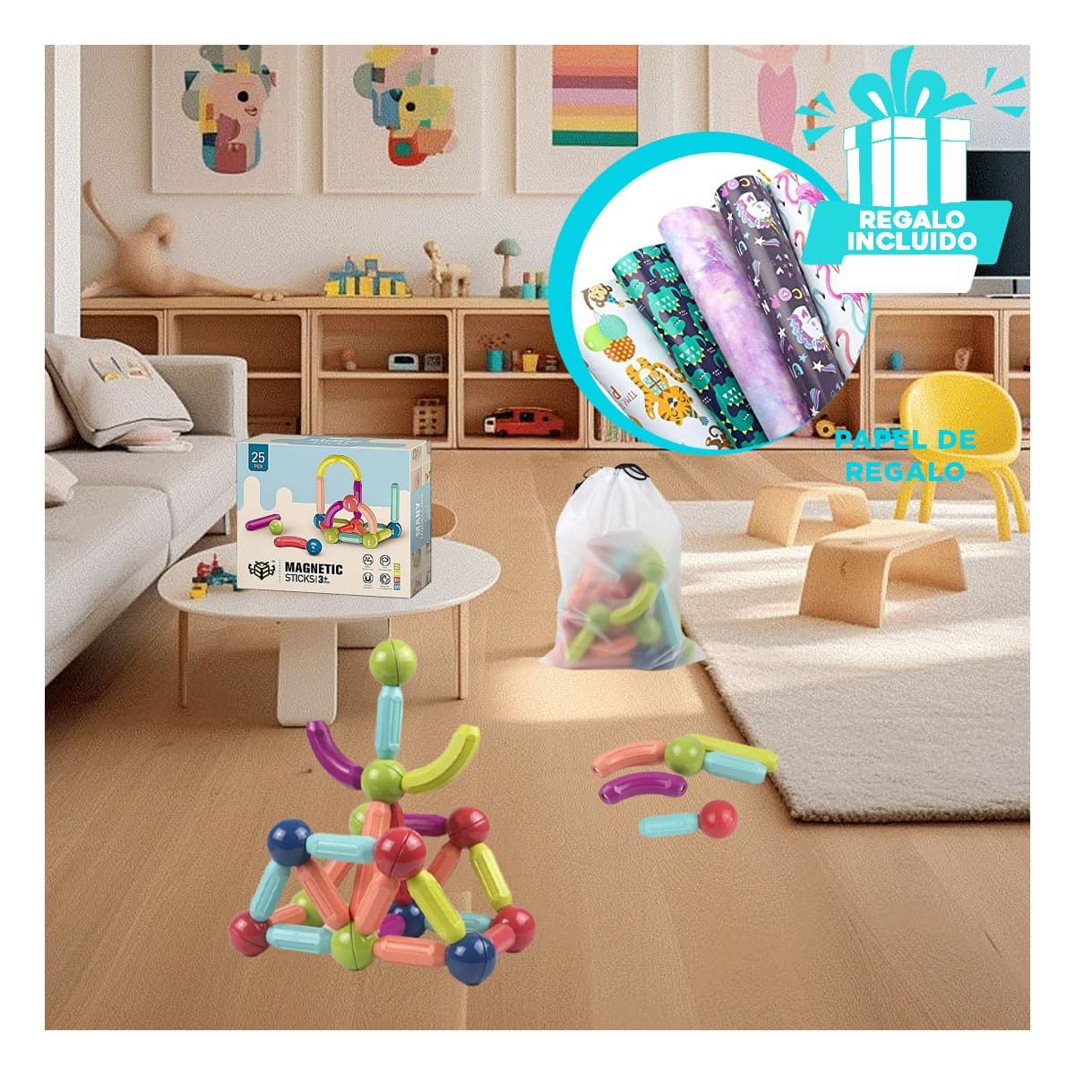 RYBIU IMPORT - Juego de Imanes y Construccion 25 Piezas Y+Papel de Regalo