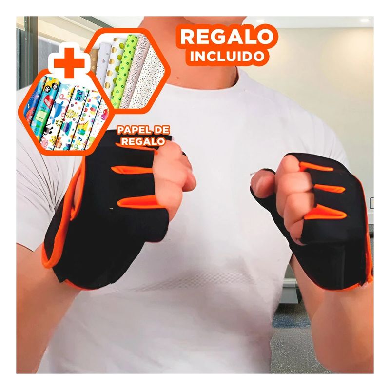 GENERICO - Pack12 Mitones para Levantar Pesas Naranja Y+Papel de Regalo