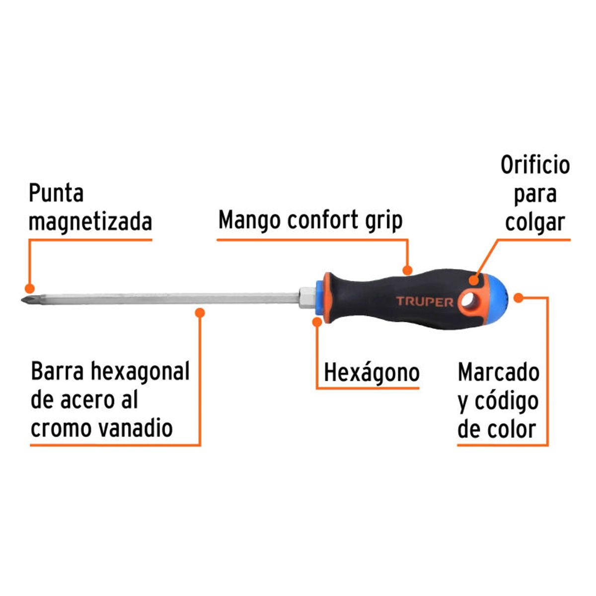 TRUPER - Desarmador de cruz 316 x 6 mango Comfort Grip Truper - 14067