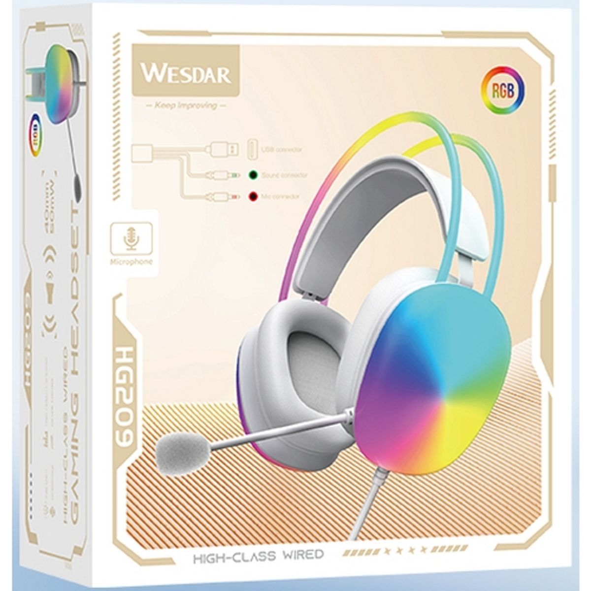 WESDAR - Wesdar - Auriculares HeadSet con Cables RGB Led - Blanco