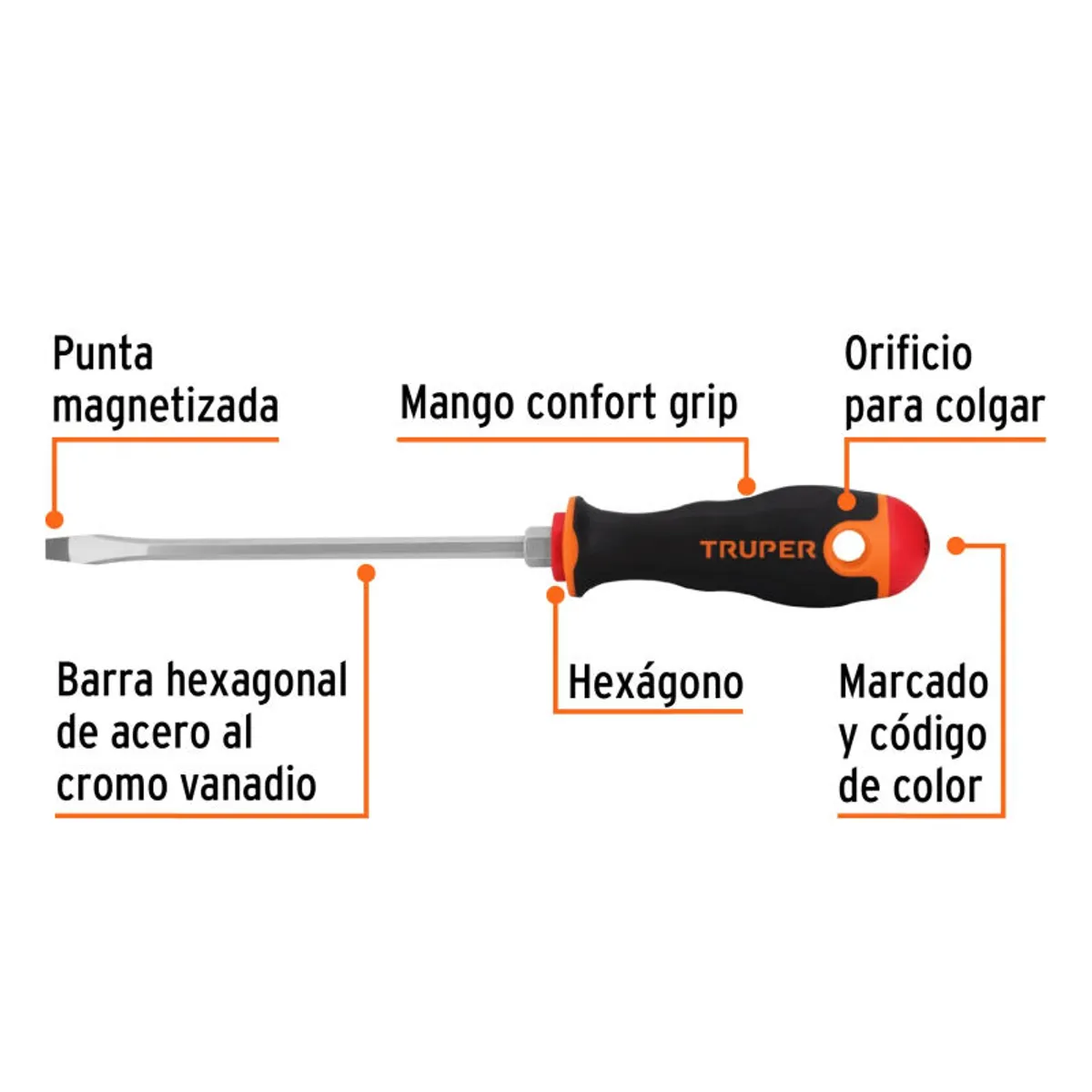 TRUPER - Desarmador plano 14 x 6 mango Comfort Grip Truper - 14000