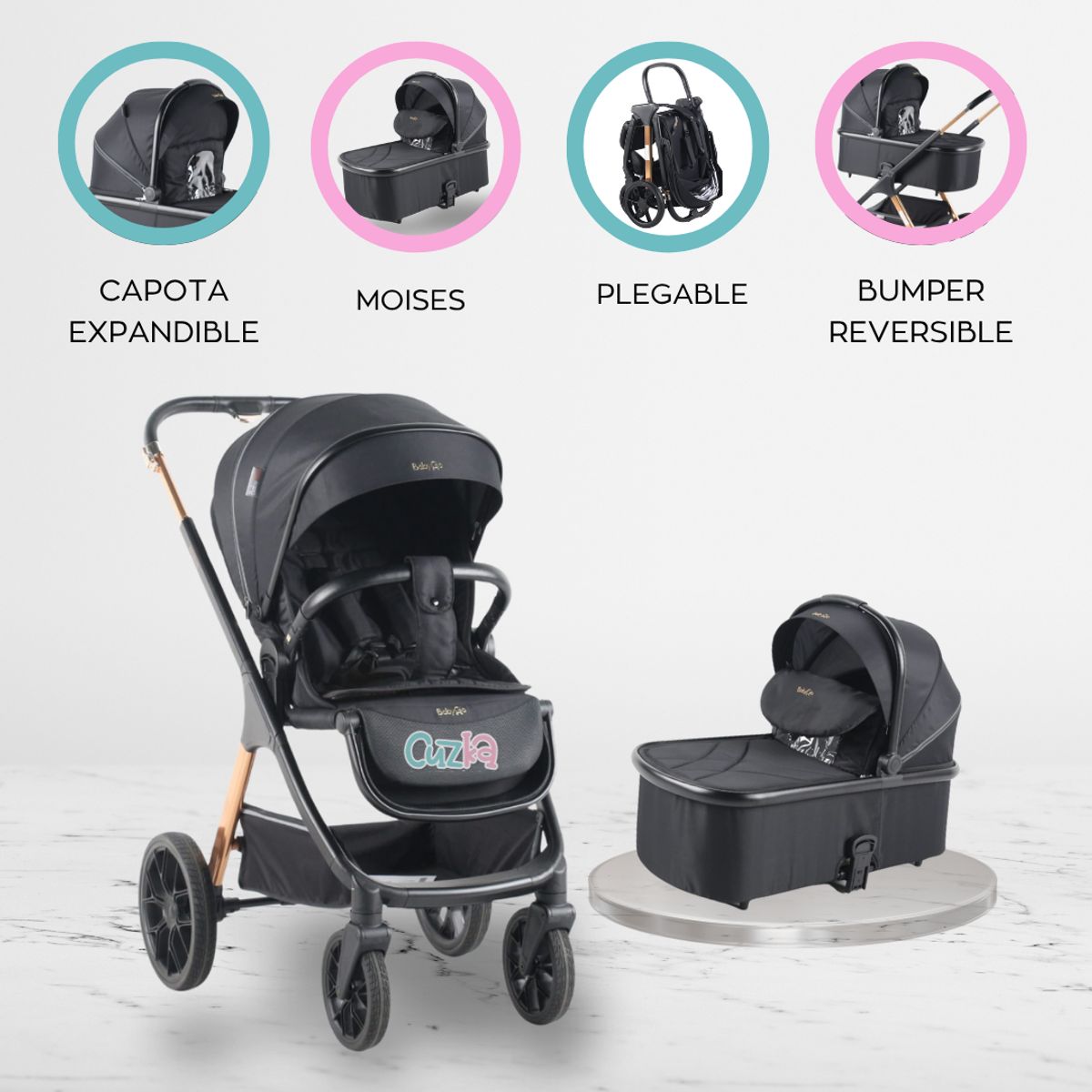 BABY GO - Coche Cuna Moisés Premium «LEXUZ» Black