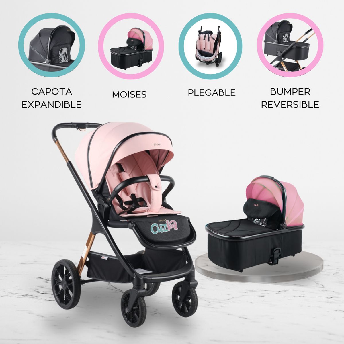 BABY GO - Coche Cuna Moises Premium «LEXUZ» Pink