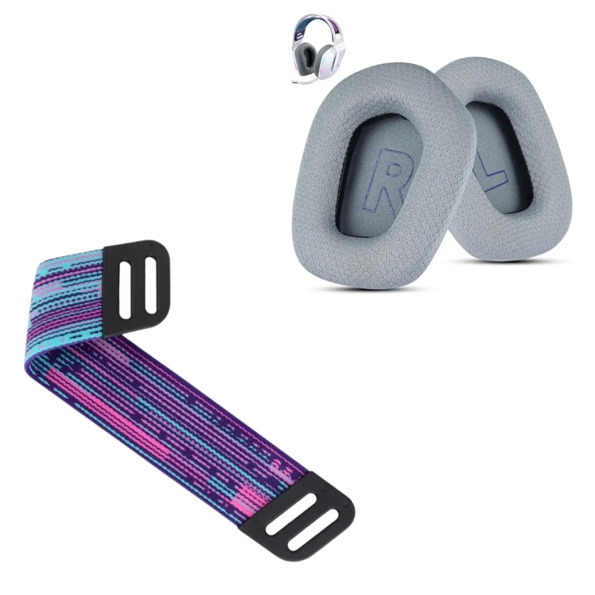 GENERICO - Banda vincha Elastic + Almohadillas Para Logitech G335 G535 G733 Gris