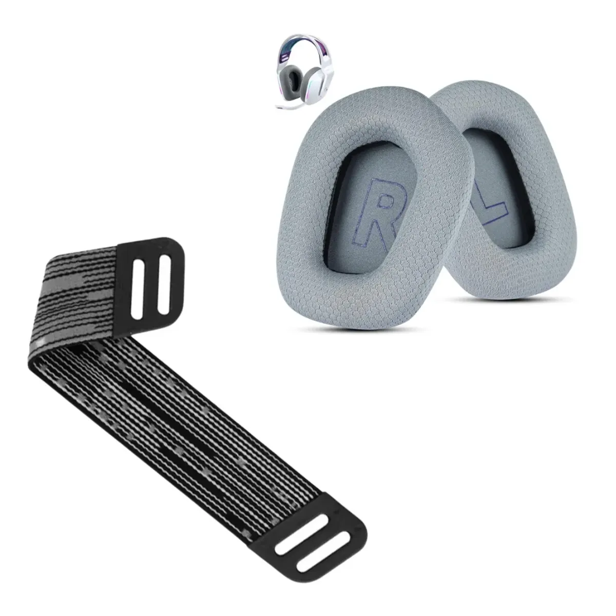 GENERICO - Banda vincha Elastic + Almohadillas Para Logitech G335 G535 G733 Gris