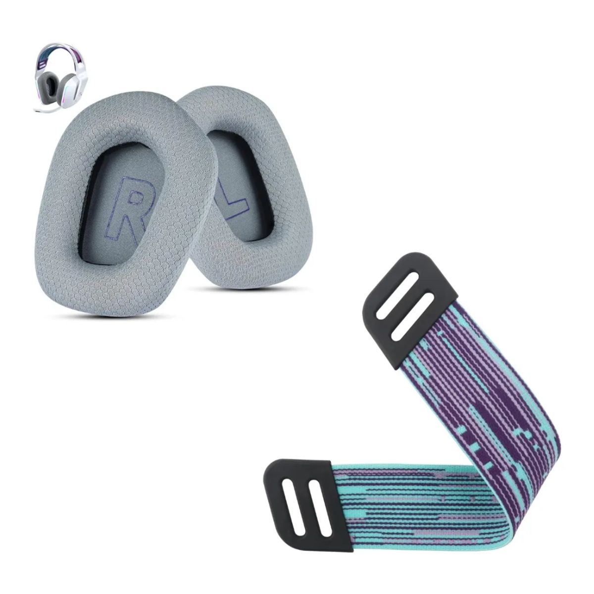 GENERICO - Banda vincha Elastic + Almohadillas Para Logitech G335 G535 G733 Gris