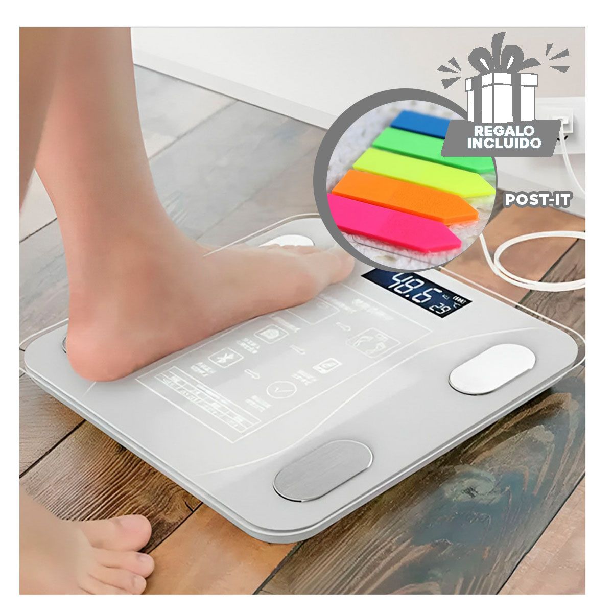 GENERICO - Bascula Corporal para Uso Familiar Negro Y+Post-it Adhesivos