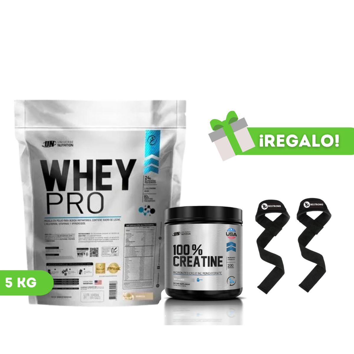 UNIVERSE NUTRITION - PACK PROTEÍNA WHEY PRO 5KG VAINILLA + CREATINA UNIVERSE NUTRITION 250G + STRAPS