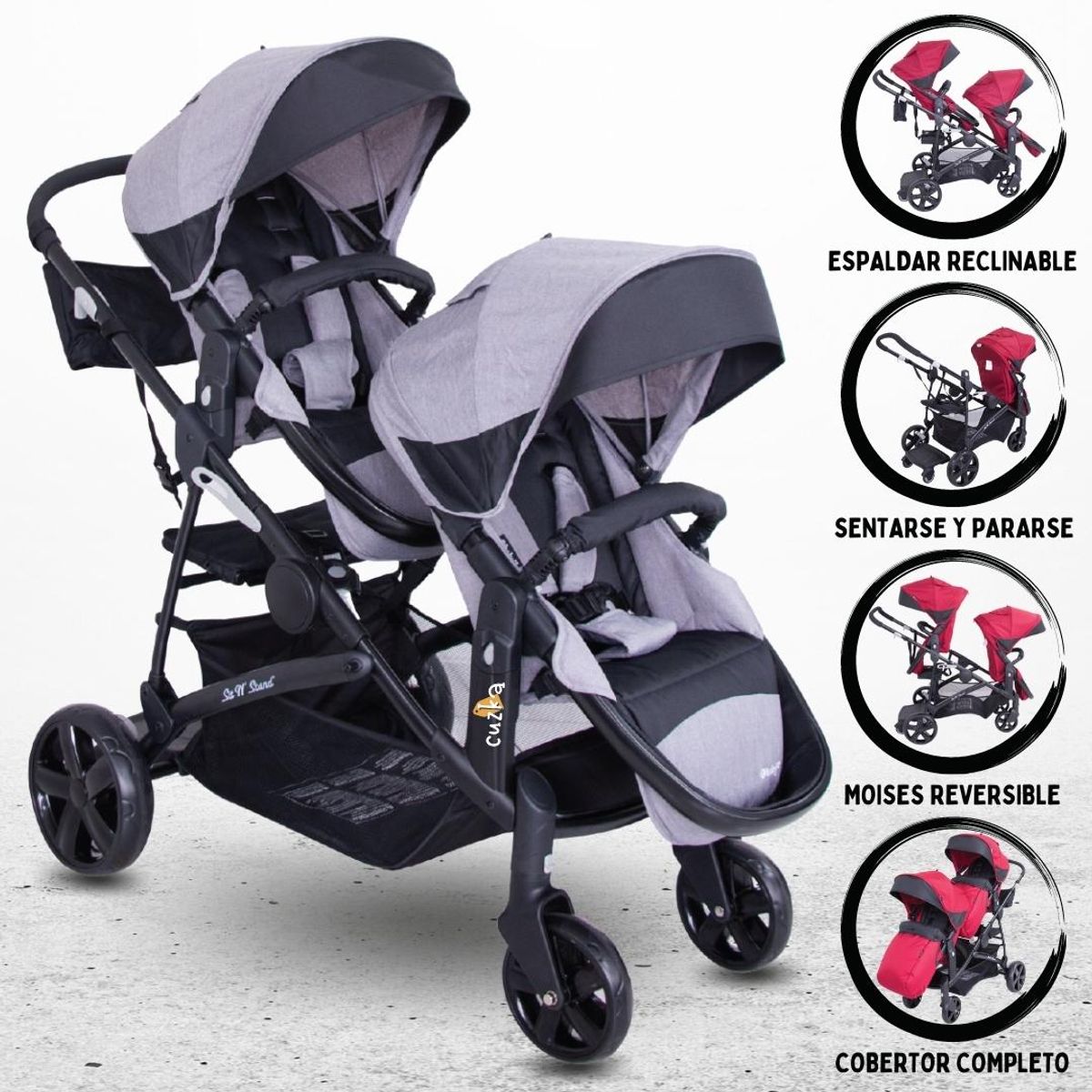 EBABY - Coche Cuna Mellicero EBABY »DUO PRANT» GRAY