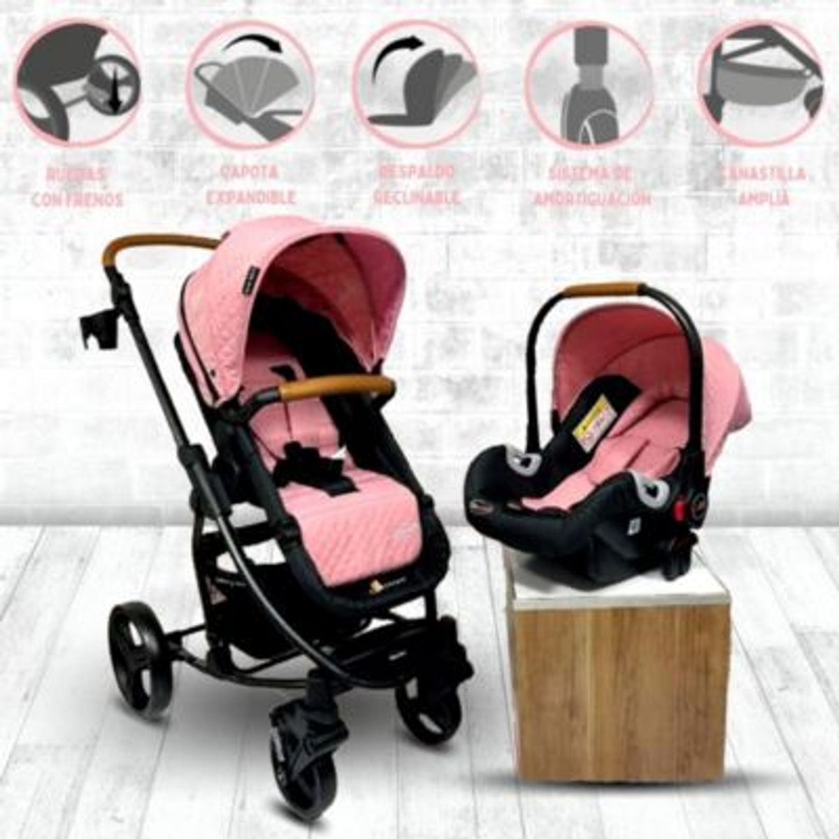 BABY KITS - Coche Para Bebe Travel System PRIMA PLUS Pink